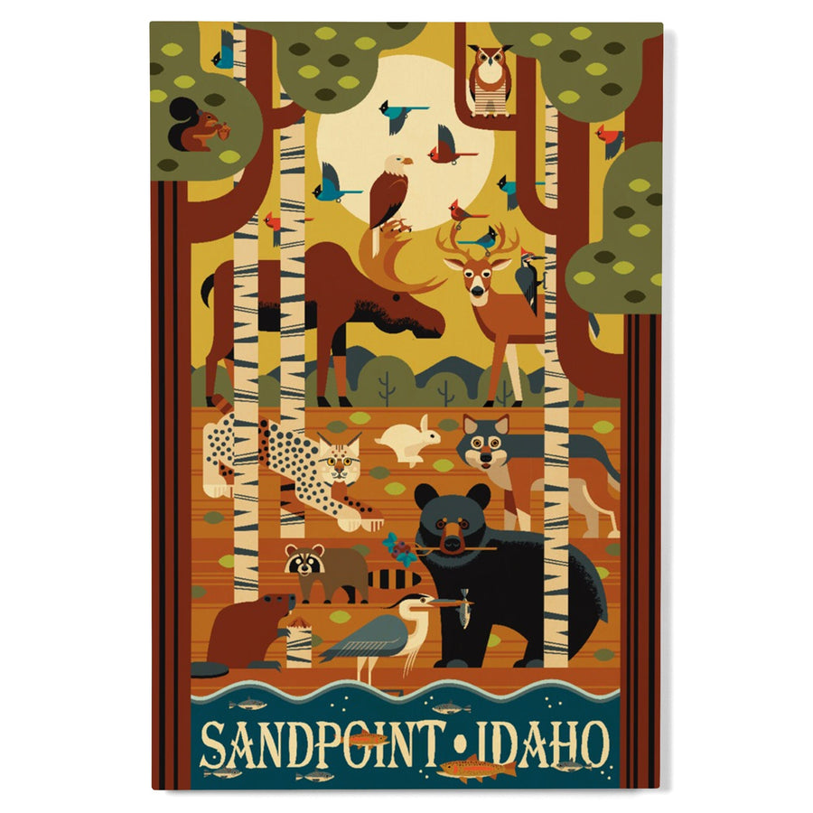 Sandpoint, Idaho, Forest Animals, Geometric, Lantern Press Artwork, Wood Signs and Postcards Wood Lantern Press 