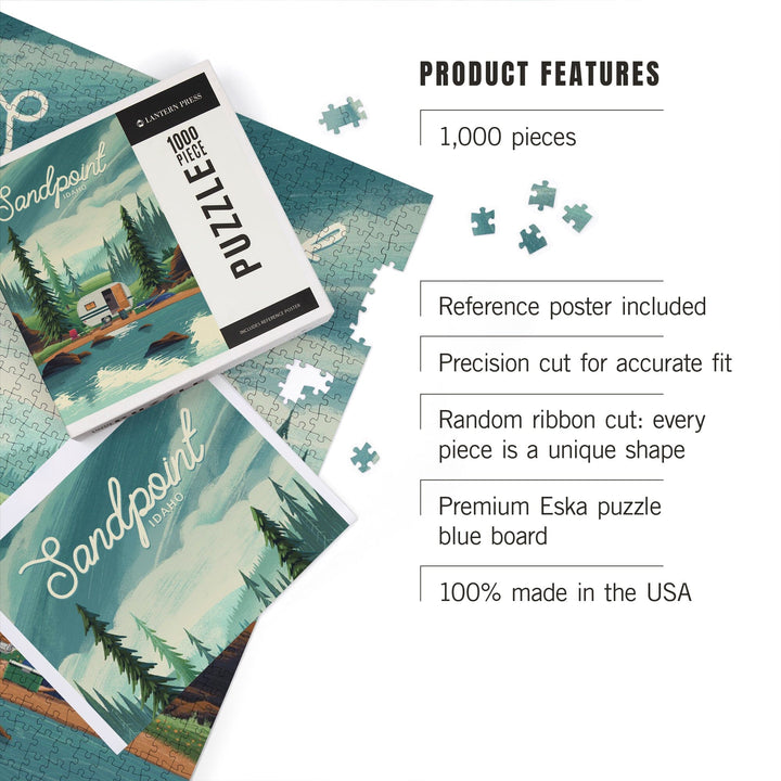 Sandpoint, Idaho, Get Outside Series, At Home Anywhere, Camper in Evergreens, Jigsaw Puzzle Puzzle Lantern Press 