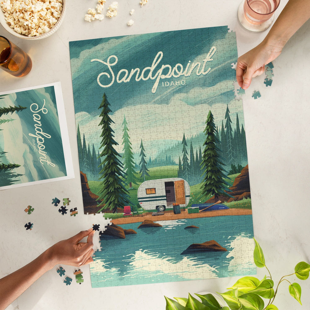 Sandpoint, Idaho, Get Outside Series, At Home Anywhere, Camper in Evergreens, Jigsaw Puzzle Puzzle Lantern Press 