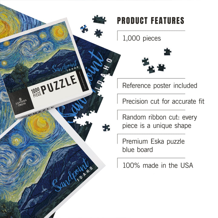 Sandpoint, Idaho, Starry Night, Jigsaw Puzzle Puzzle Lantern Press 