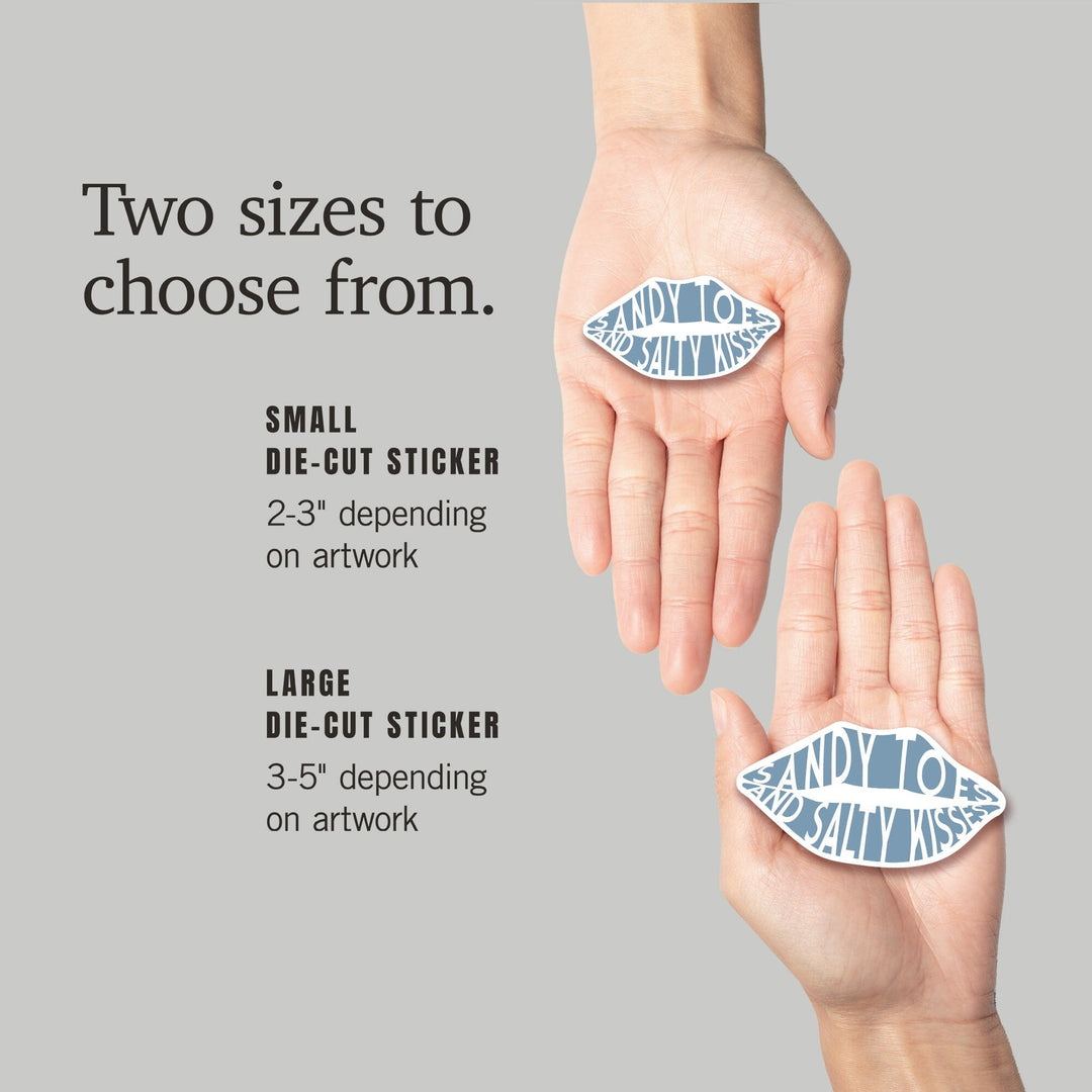 Sandy Toes and Salty Kisses, Simply Said, Blue, Contour, Vinyl Sticker Sticker Lantern Press 