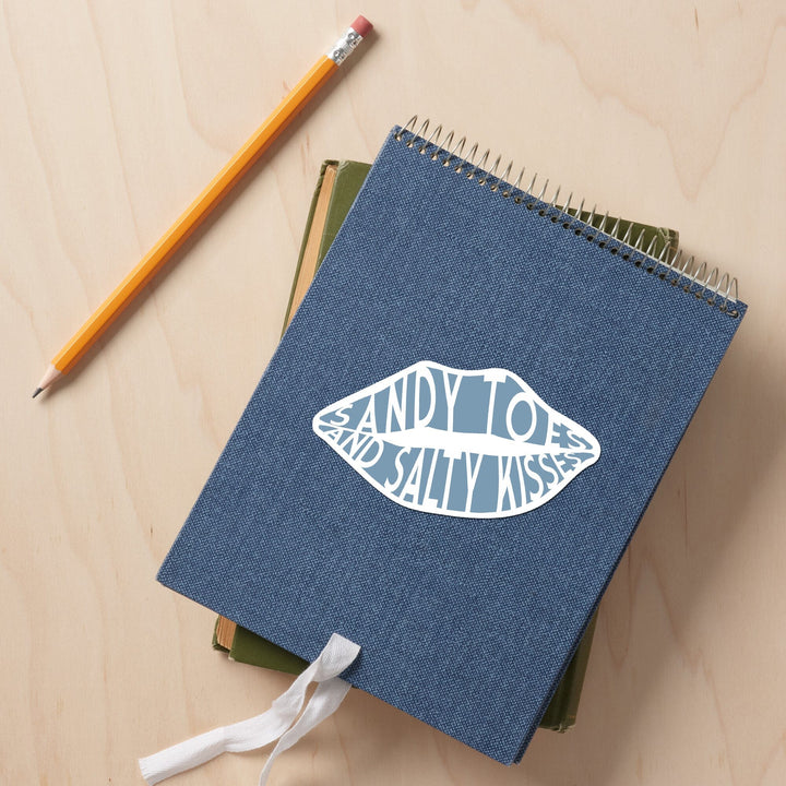 Sandy Toes and Salty Kisses, Simply Said, Blue, Contour, Vinyl Sticker Sticker Lantern Press 