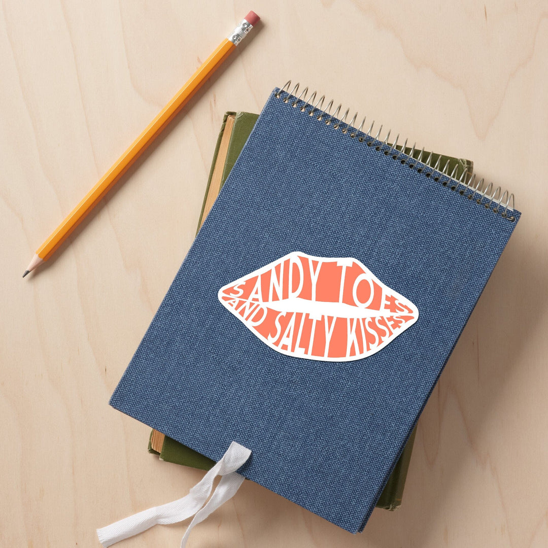 Sandy Toes and Salty Kisses, Simply Said, Orange, Contour, Vinyl Sticker Sticker Lantern Press 
