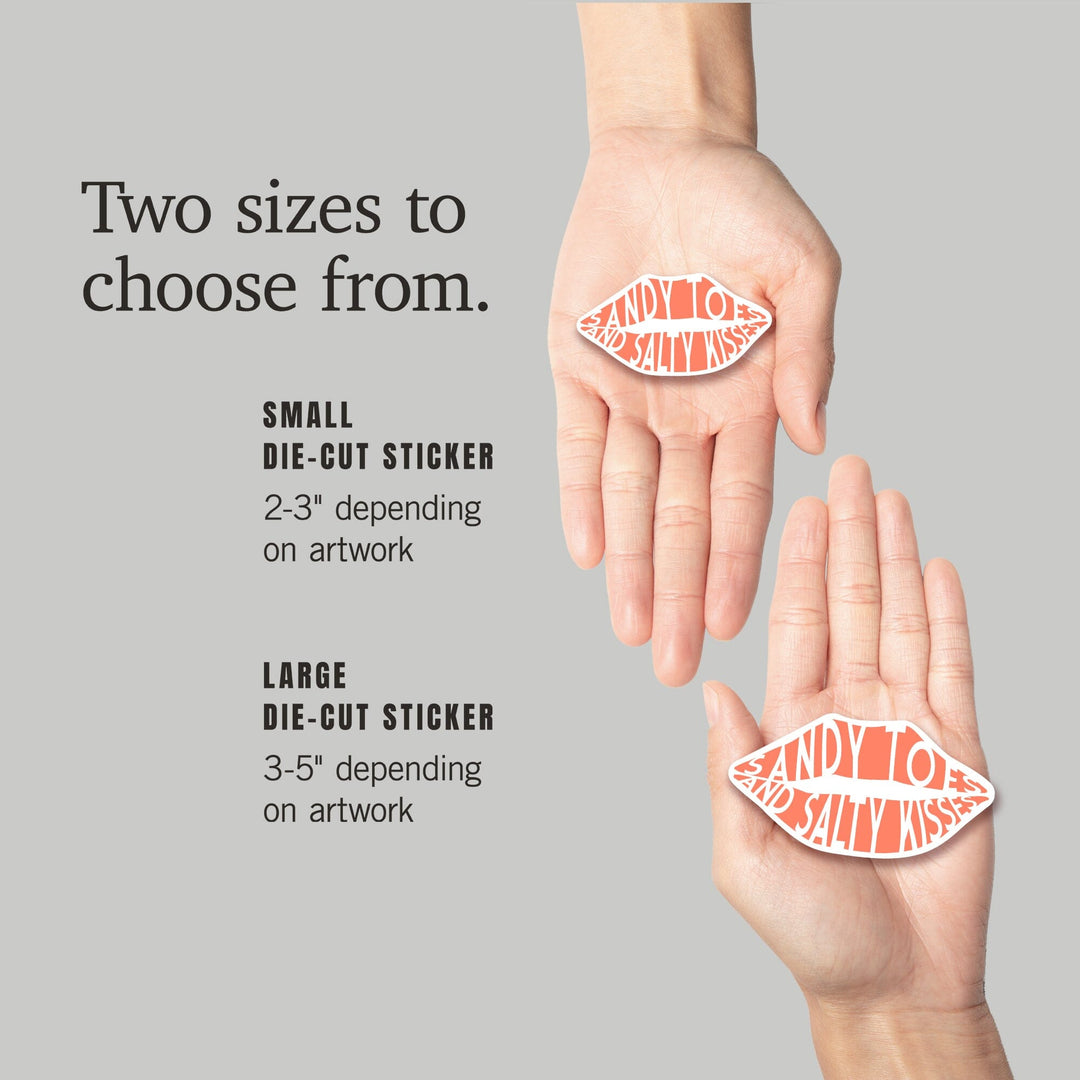 Sandy Toes and Salty Kisses, Simply Said, Orange, Contour, Vinyl Sticker Sticker Lantern Press 