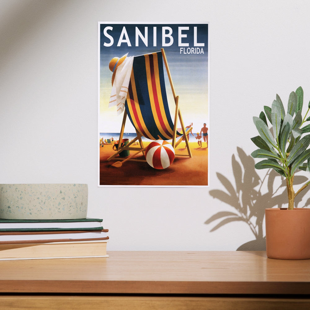 Sanibel, Florida, Beach Chair and Ball, Art & Giclee Prints Art Lantern Press 