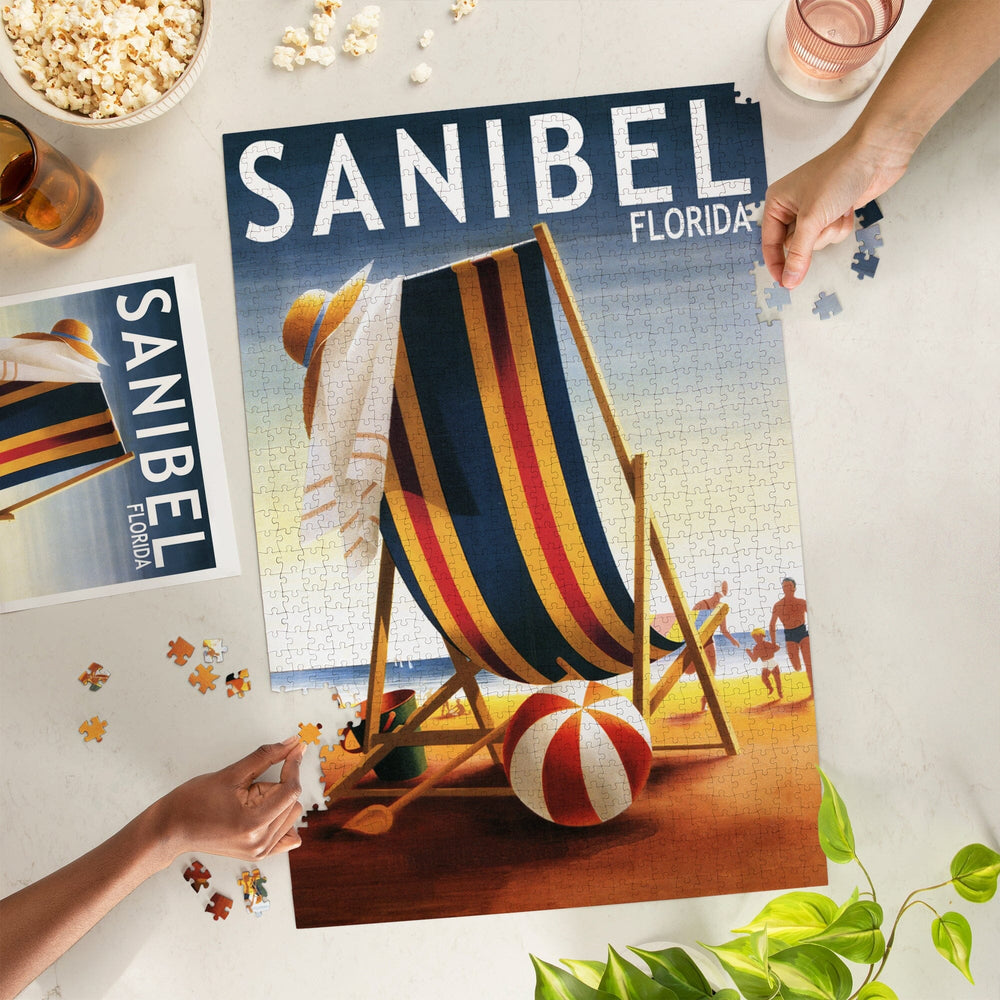 Sanibel, Florida, Beach Chair and Ball, Jigsaw Puzzle Puzzle Lantern Press 