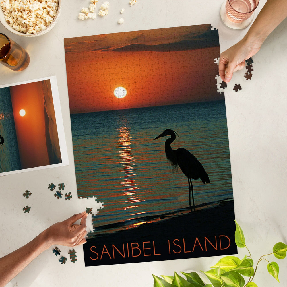 Sanibel Island, Florida, Heron and Sunset, Jigsaw Puzzle Puzzle Lantern Press 