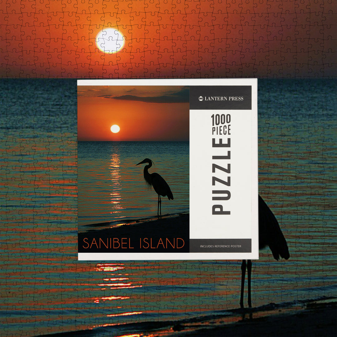 Sanibel Island, Florida, Heron and Sunset, Jigsaw Puzzle Puzzle Lantern Press 