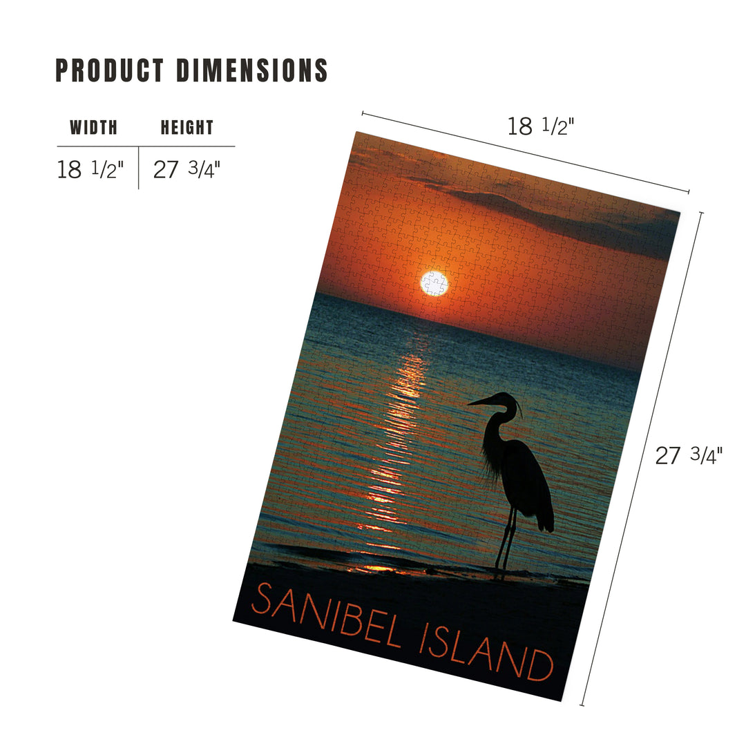 Sanibel Island, Florida, Heron and Sunset, Jigsaw Puzzle Puzzle Lantern Press 