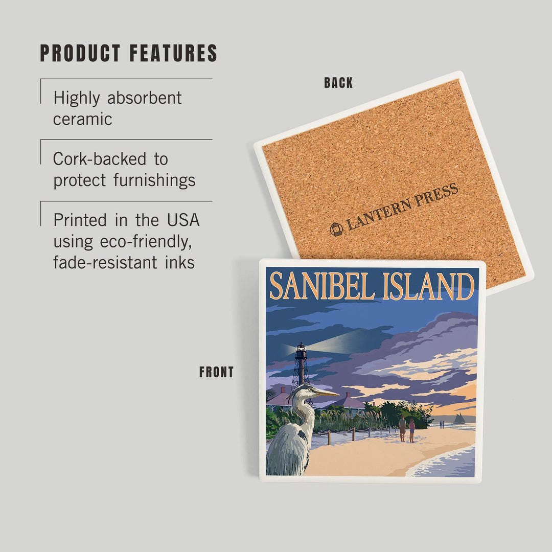 Sanibel Island, Florida, Lighthouse, Coasters Coasters Lantern Press 