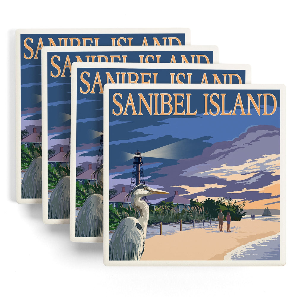 Sanibel Island, Florida, Lighthouse, Coasters Coasters Lantern Press 