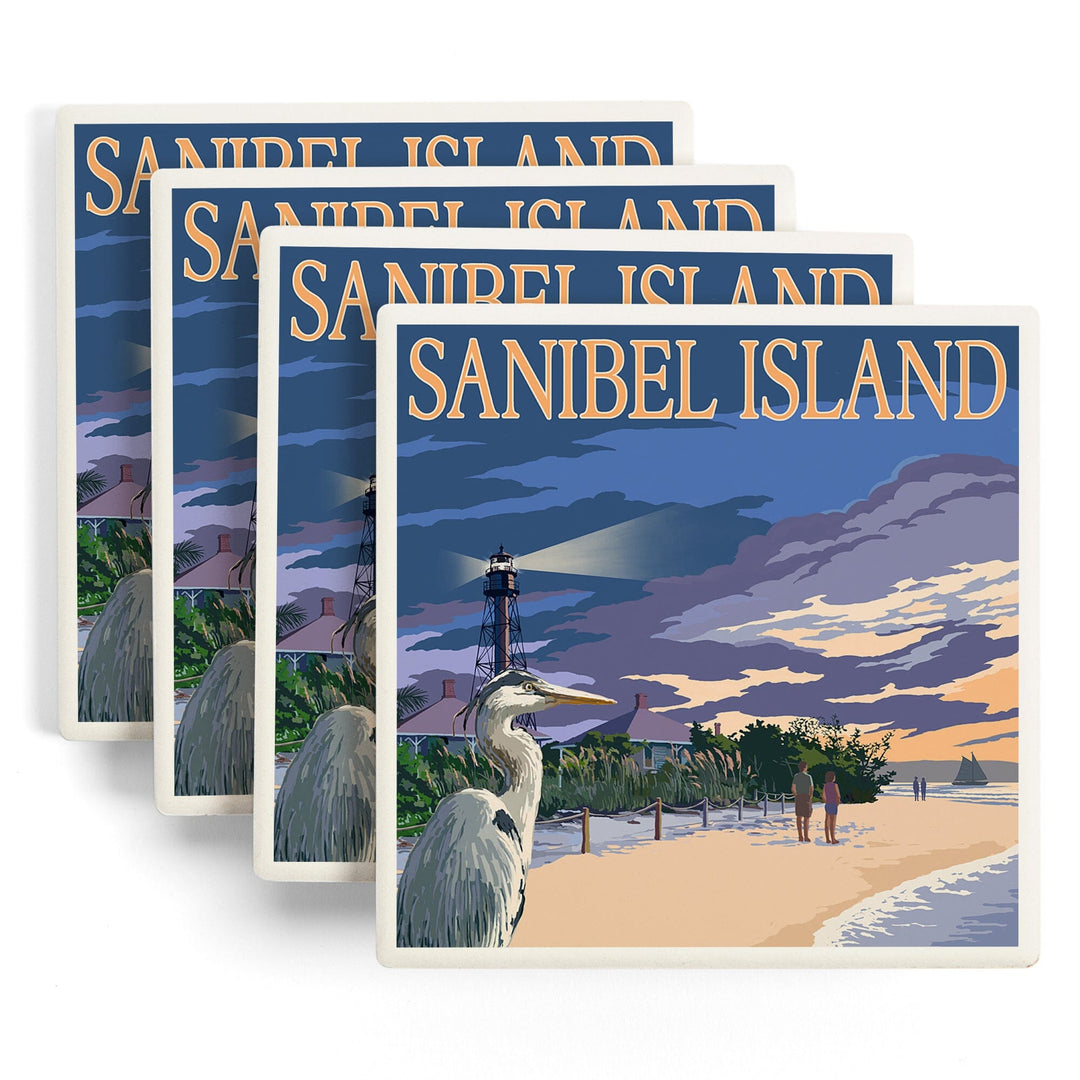 Sanibel Island, Florida, Lighthouse, Coasters Coasters Lantern Press 