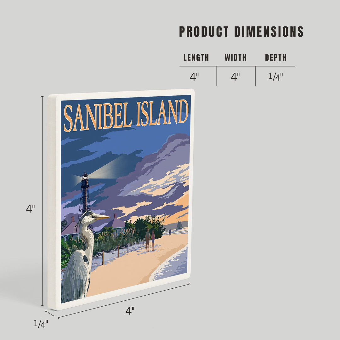 Sanibel Island, Florida, Lighthouse, Coasters Coasters Lantern Press 