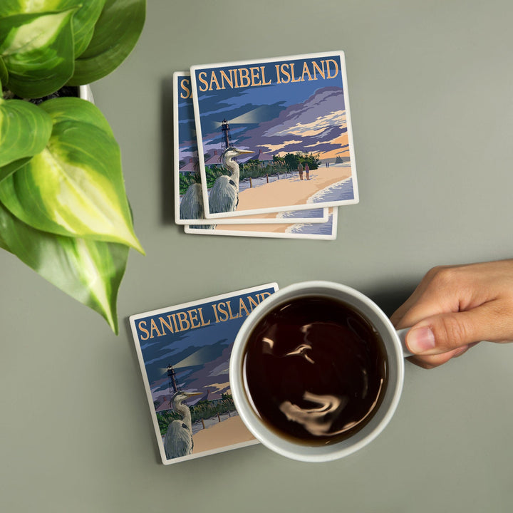 Sanibel Island, Florida, Lighthouse, Coasters Coasters Lantern Press 