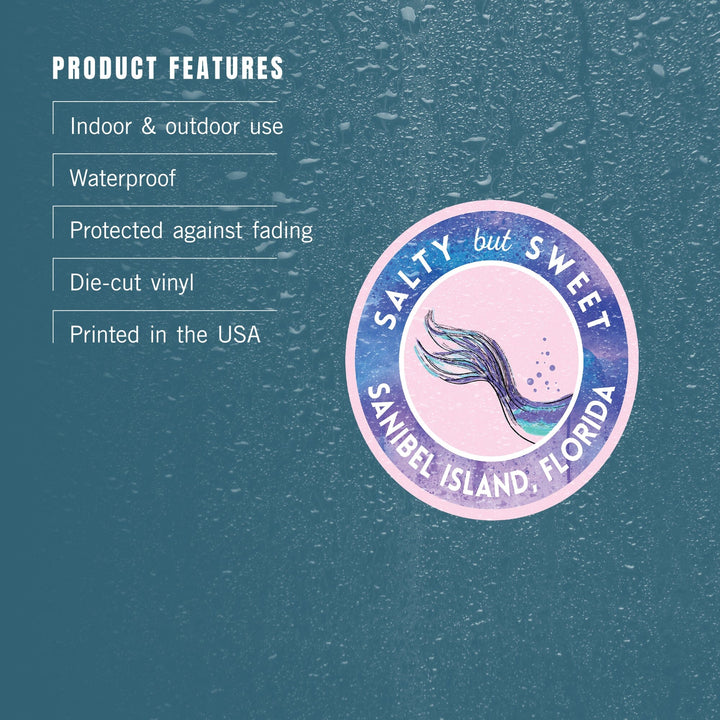 Sanibel Island, Florida, Salty But Sweet, Mermaid Tale, Contour, Vinyl Sticker Sticker Lantern Press 