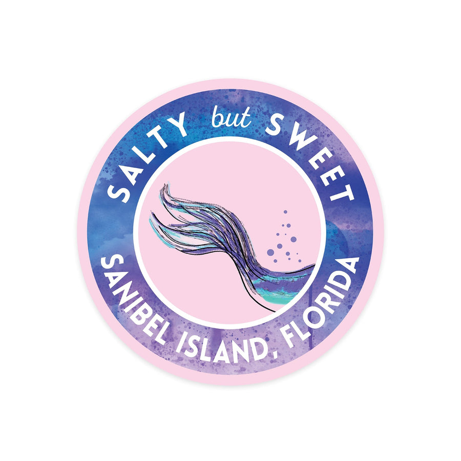 Sanibel Island, Florida, Salty But Sweet, Mermaid Tale, Contour, Vinyl Sticker Sticker Lantern Press 