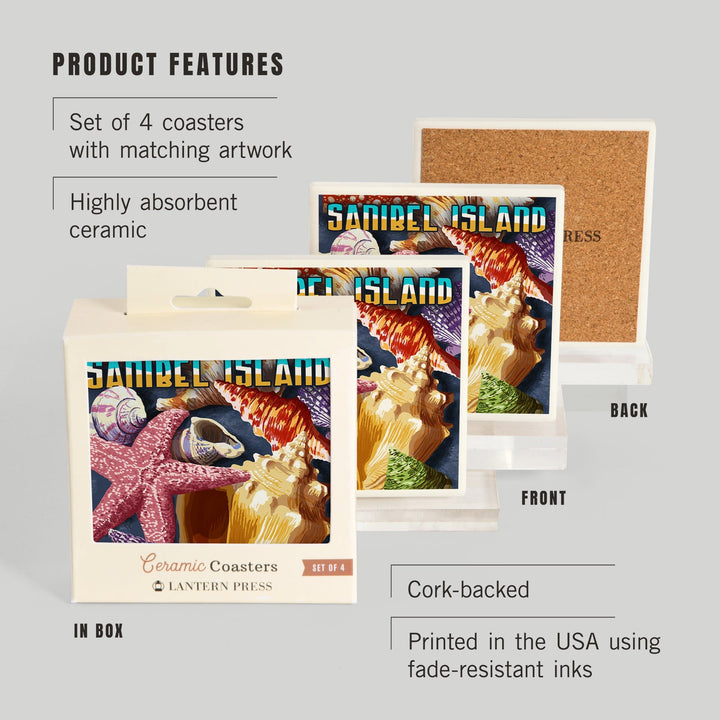 Sanibel Island, Florida, Shell Montage, Coasters Coasters Lantern Press 