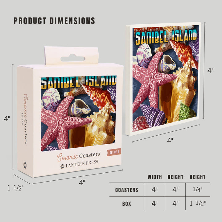 Sanibel Island, Florida, Shell Montage, Coasters Coasters Lantern Press 