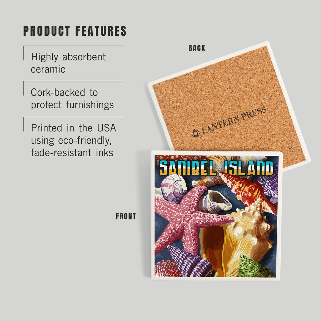 Sanibel Island, Florida, Shell Montage, Coasters Coasters Lantern Press 