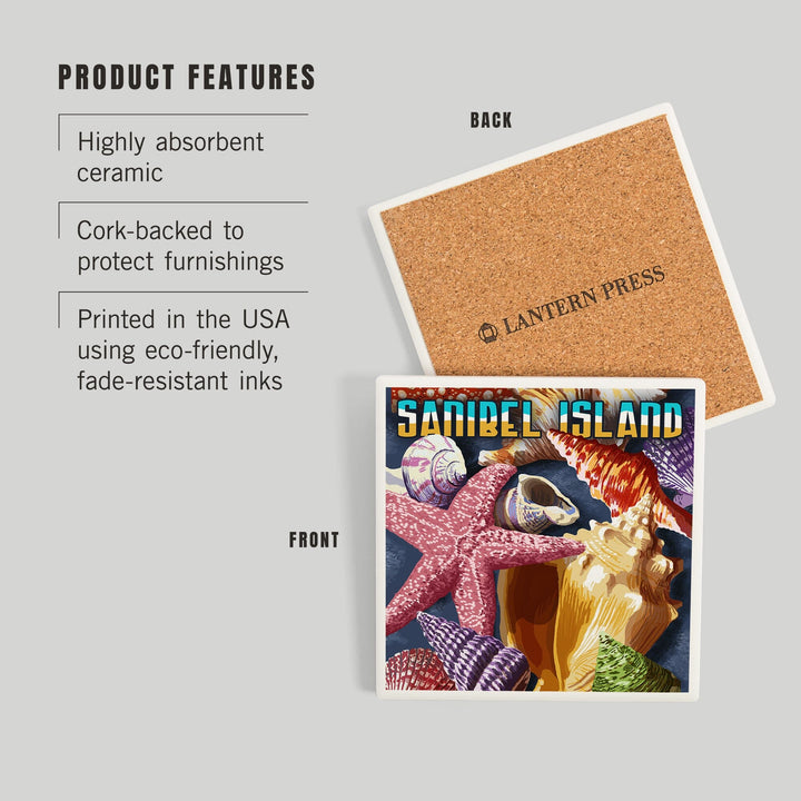 Sanibel Island, Florida, Shell Montage, Coasters Coasters Lantern Press 