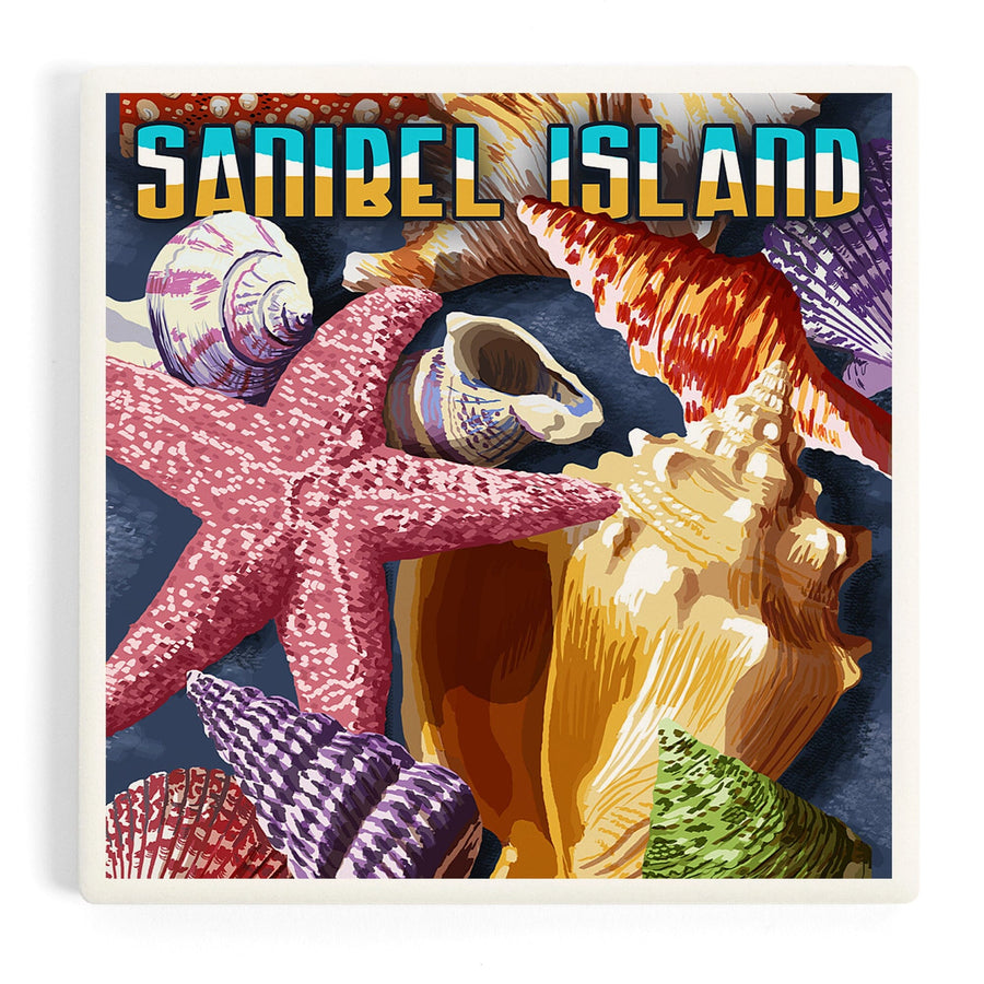 Sanibel Island, Florida, Shell Montage, Coasters Coasters Lantern Press 