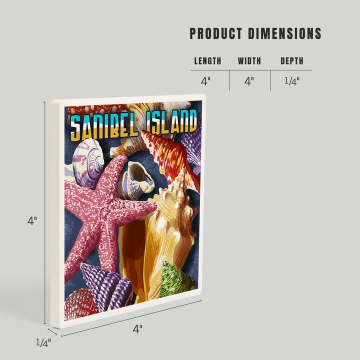 Sanibel Island, Florida, Shell Montage, Coasters Coasters Lantern Press 