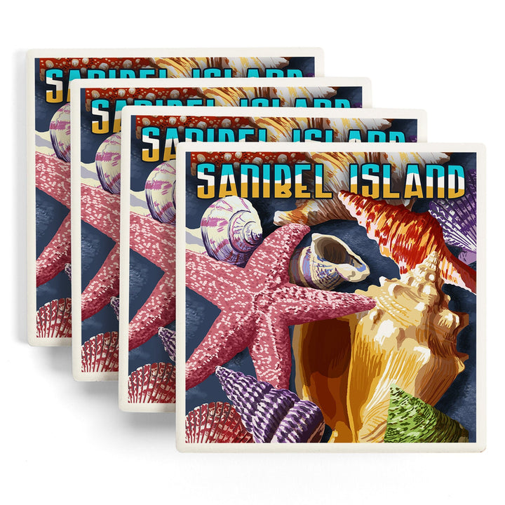 Sanibel Island, Florida, Shell Montage, Coasters Coasters Lantern Press 