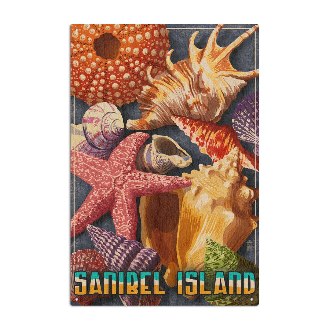 Sanibel Island, Florida, Shell Montage, Lantern Press Poster, Wood Signs and Postcards Wood Lantern Press 10 x 15 Wood Sign 