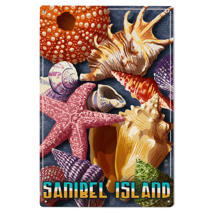 Sanibel Island, Florida, Shell Montage, Lantern Press Poster, Wood Signs and Postcards Wood Lantern Press 