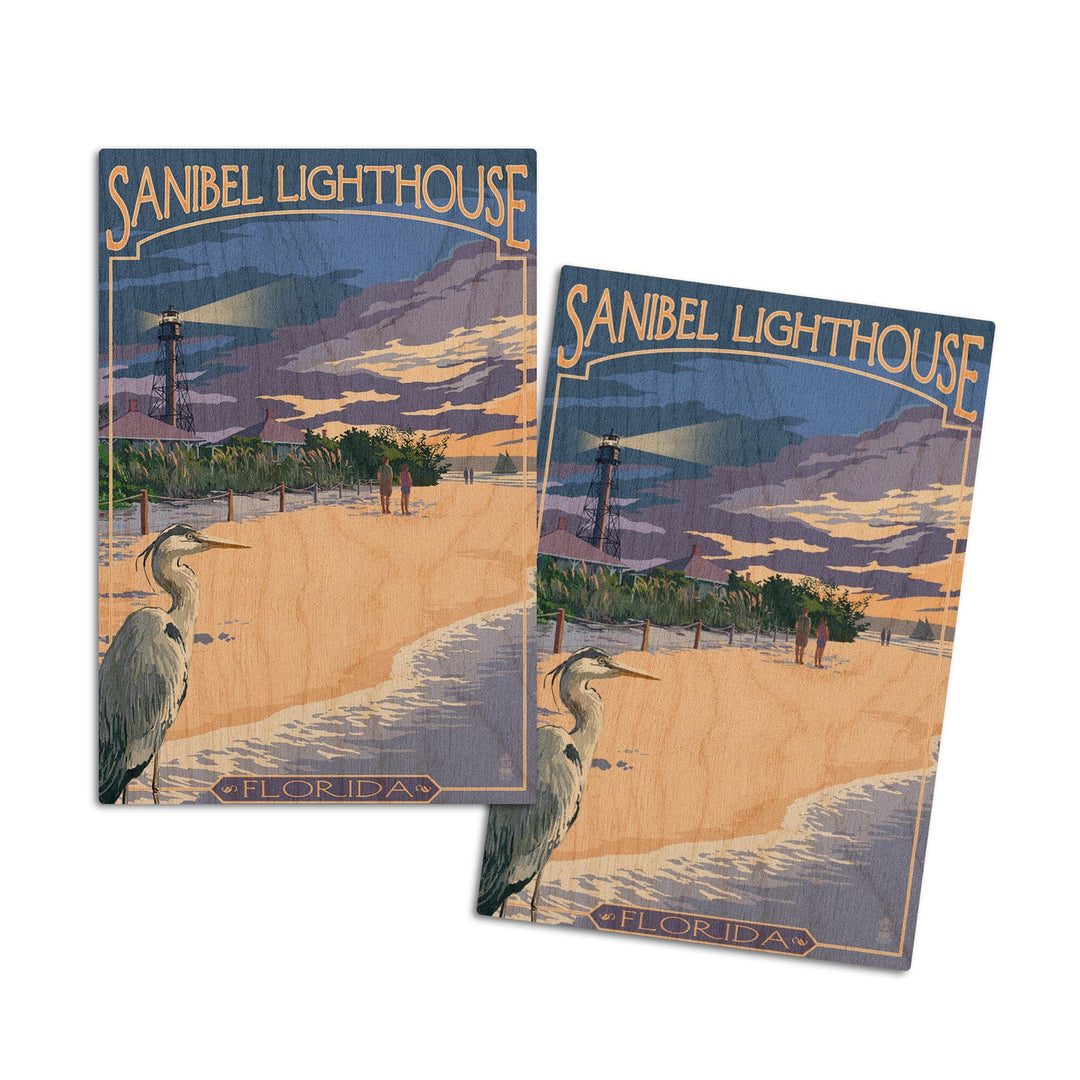Sanibel Lighthouse, Florida, Lantern Press Artwork, Wood Signs and Postcards Wood Lantern Press 4x6 Wood Postcard Set 