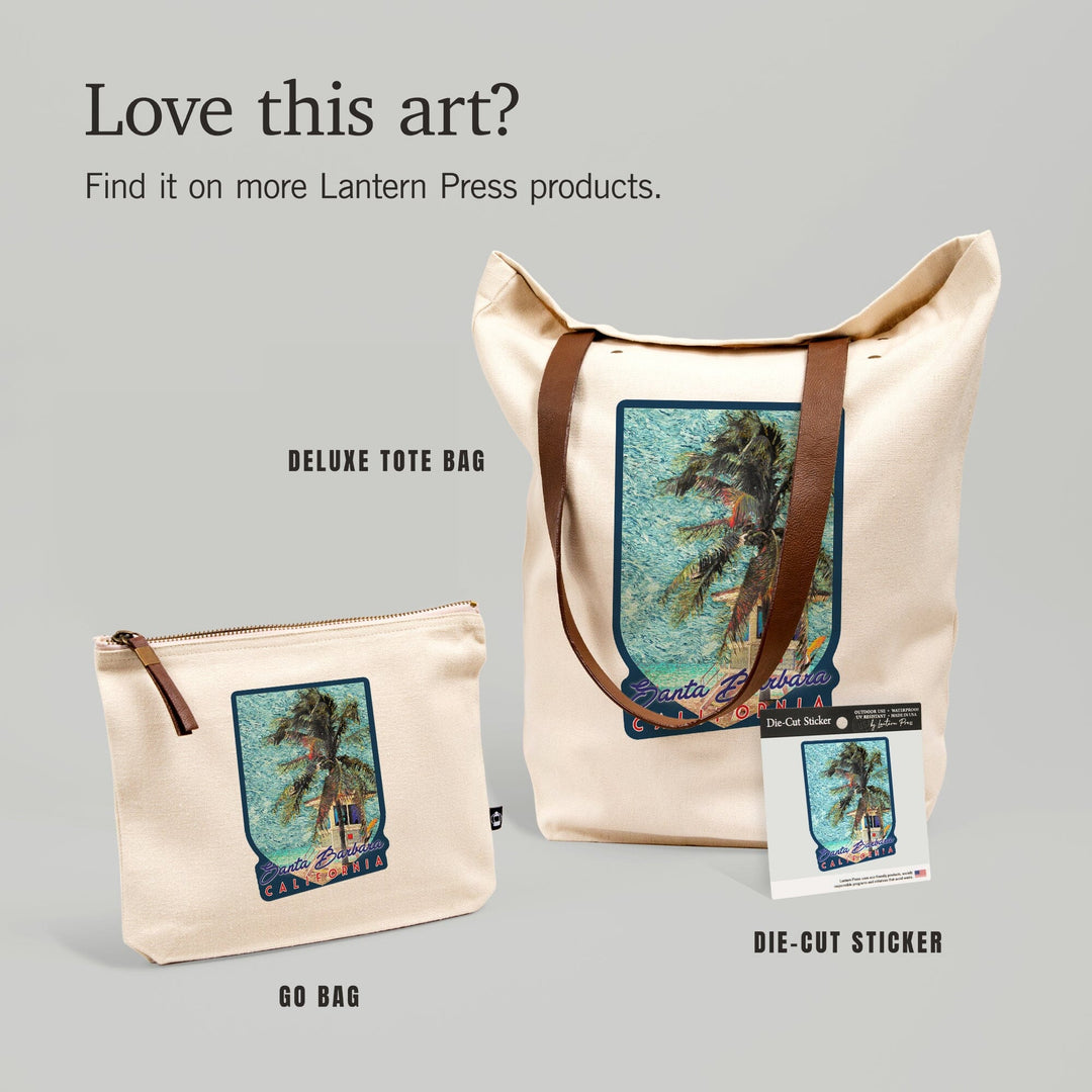 Santa Barbara, California, Beach and Lifeguard Shack, Van Gogh Style,, Organic Cotton Zipper Pouch, Go Bag Go Bag Lantern Press 