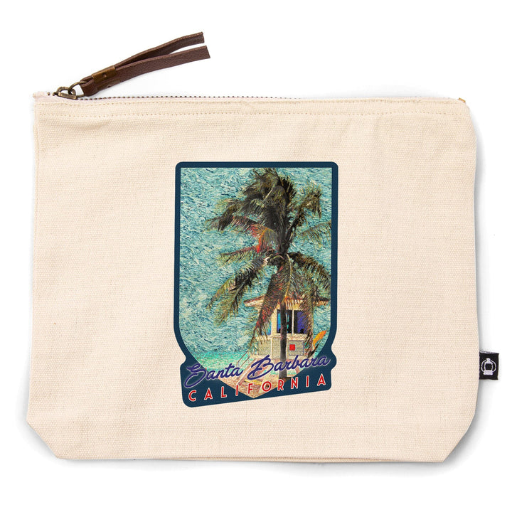 Santa Barbara, California, Beach and Lifeguard Shack, Van Gogh Style,, Organic Cotton Zipper Pouch, Go Bag Go Bag Lantern Press 