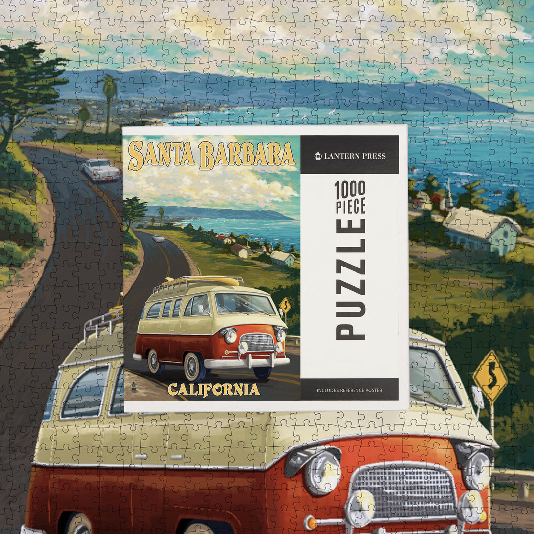 Santa Barbara, California, Camper Van, Jigsaw Puzzle Puzzle Lantern Press 