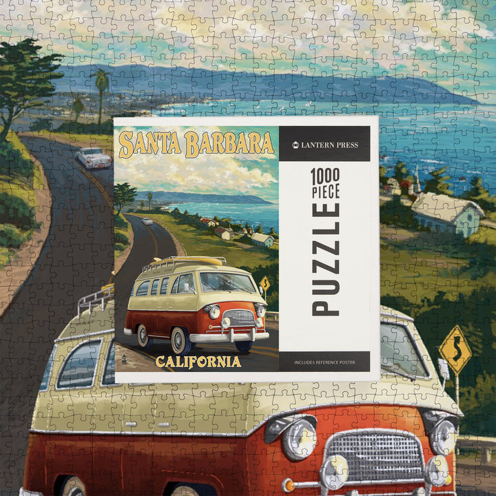 Santa Barbara, California, Camper Van, Jigsaw Puzzle Puzzle Lantern Press 