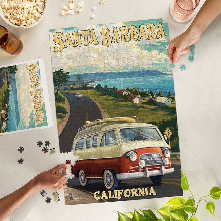 Santa Barbara, California, Camper Van, Jigsaw Puzzle Puzzle Lantern Press 