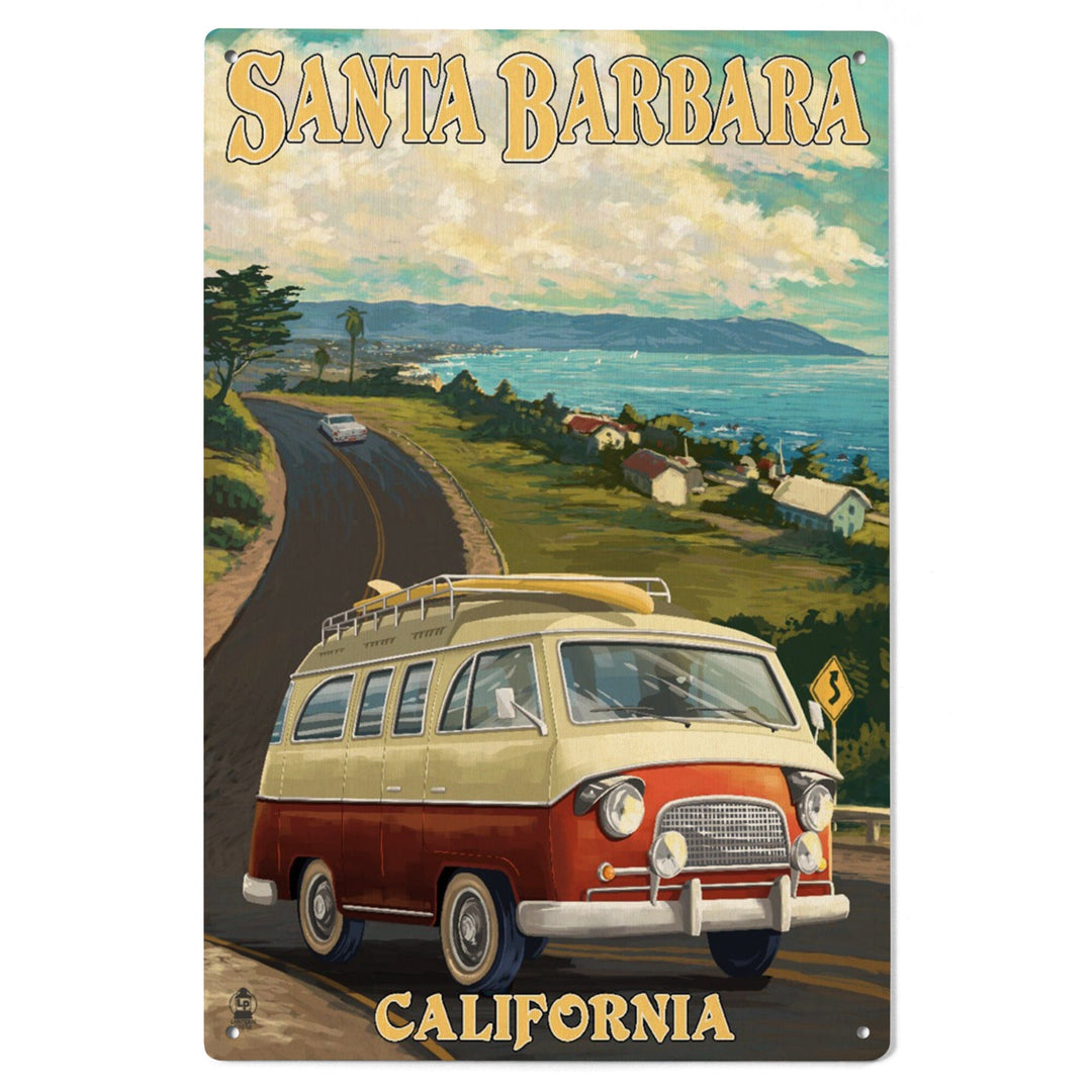 Santa Barbara, California, Camper Van, Lantern Press Artwork, Wood Signs and Postcards Wood Lantern Press 