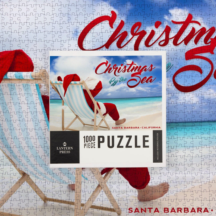 Santa Barbara, California, Christmas by the Sea, Santa on the Beach, Sentiment, Jigsaw Puzzle Puzzle Lantern Press 