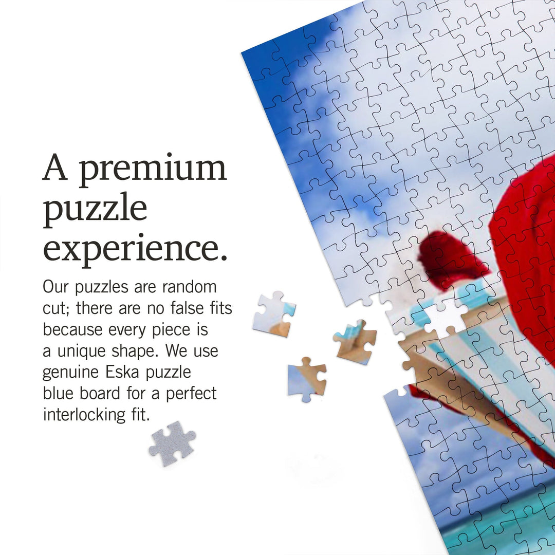 Santa Barbara, California, Christmas by the Sea, Santa on the Beach, Sentiment, Jigsaw Puzzle Puzzle Lantern Press 