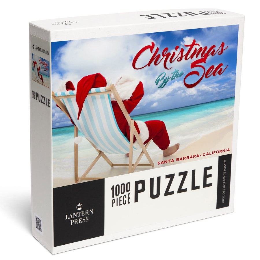 Santa Barbara, California, Christmas by the Sea, Santa on the Beach, Sentiment, Jigsaw Puzzle Puzzle Lantern Press 