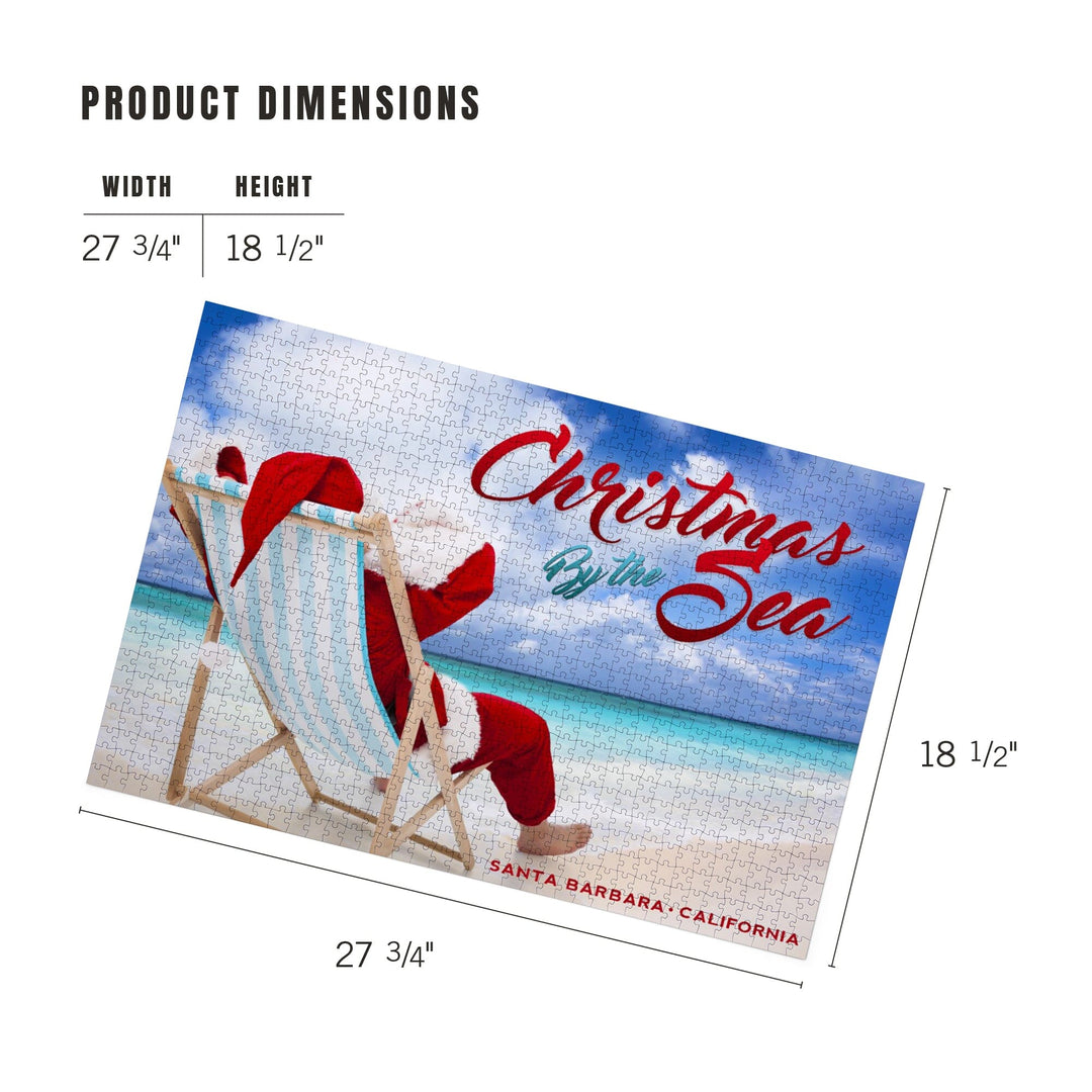 Santa Barbara, California, Christmas by the Sea, Santa on the Beach, Sentiment, Jigsaw Puzzle Puzzle Lantern Press 