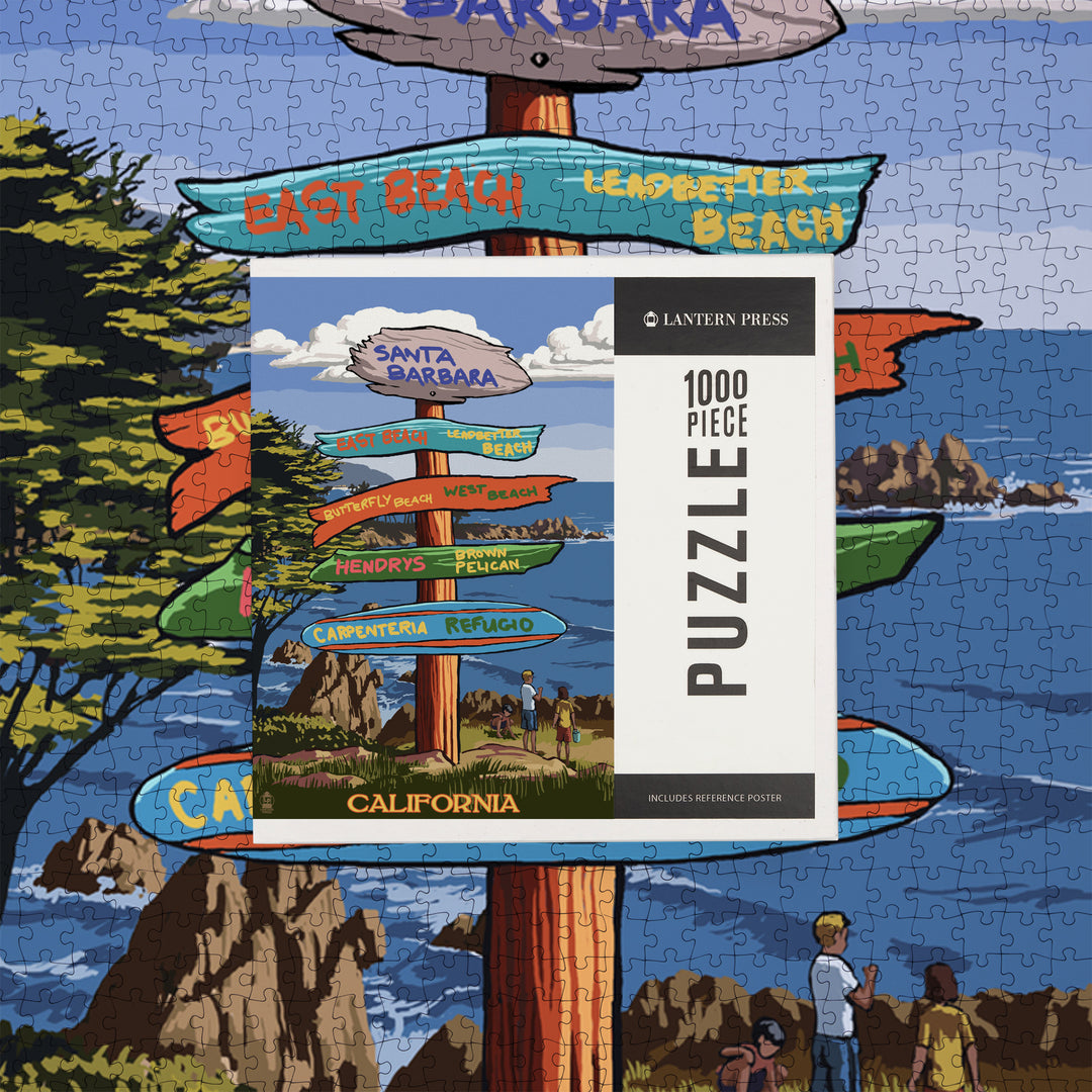 Santa Barbara, California, Destination Sign, Jigsaw Puzzle Puzzle Lantern Press 
