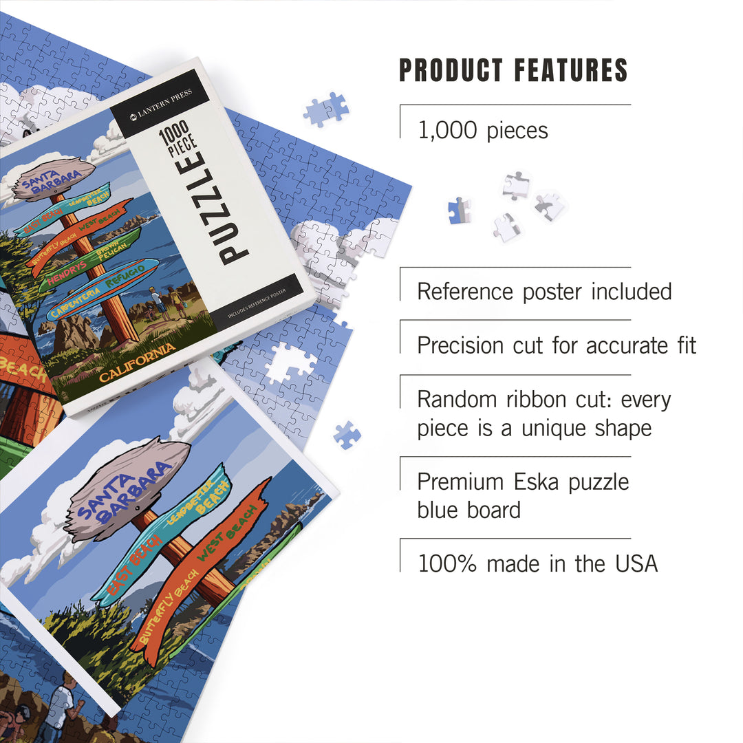 Santa Barbara, California, Destination Sign, Jigsaw Puzzle Puzzle Lantern Press 