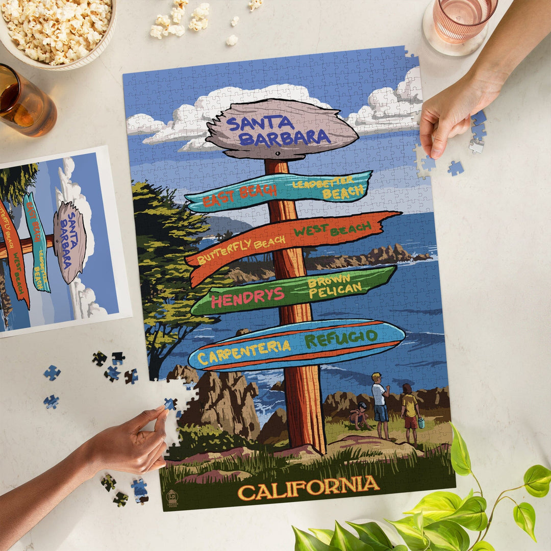Santa Barbara, California, Destination Sign, Jigsaw Puzzle Puzzle Lantern Press 