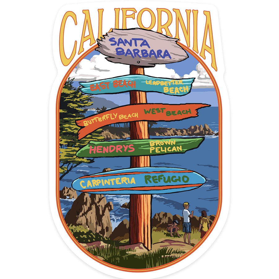 Santa Barbara, California, Destination Signpost, Contour, Lantern Press Artwork, Vinyl Sticker Sticker Lantern Press 