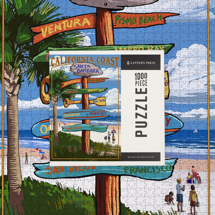 Santa Barbara, California, Destinations Sign, Jigsaw Puzzle Puzzle Lantern Press 