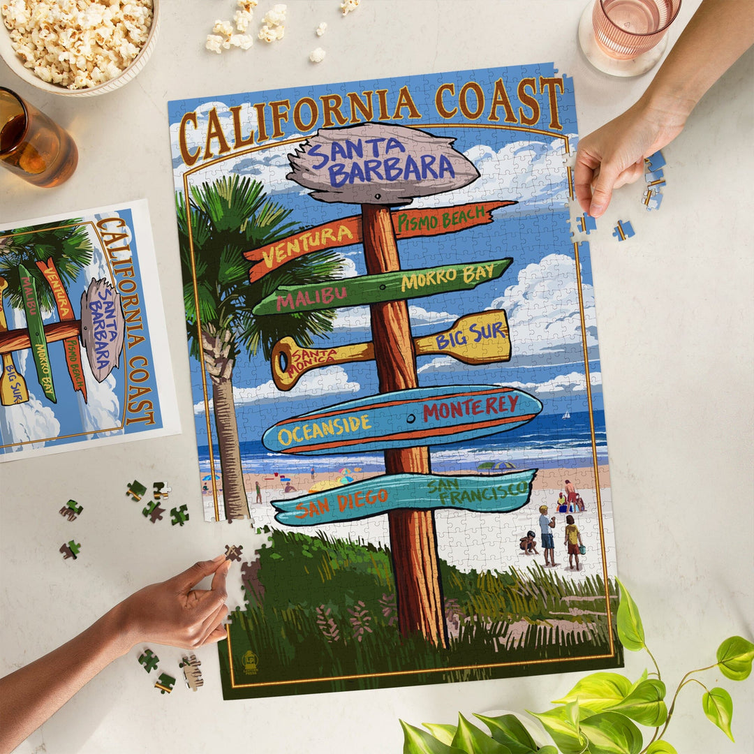 Santa Barbara, California, Destinations Sign, Jigsaw Puzzle Puzzle Lantern Press 