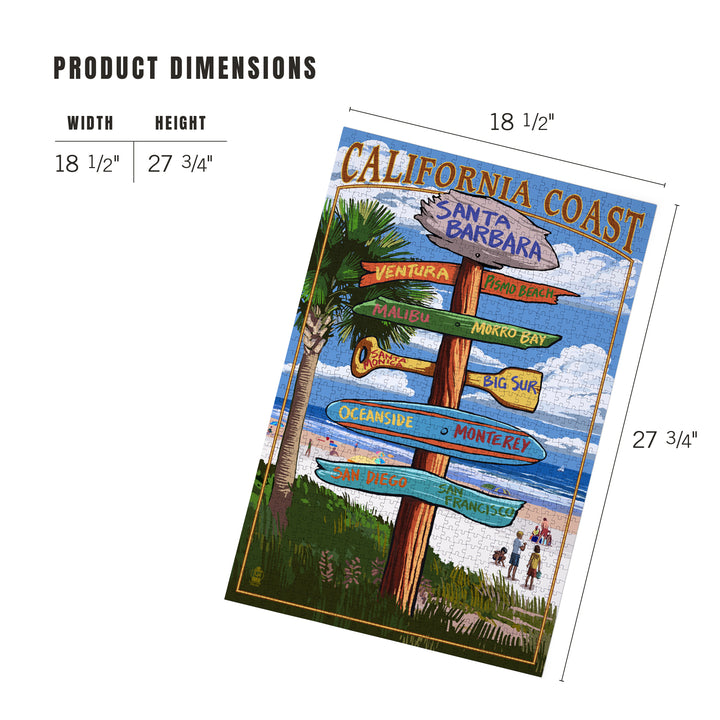 Santa Barbara, California, Destinations Sign, Jigsaw Puzzle Puzzle Lantern Press 