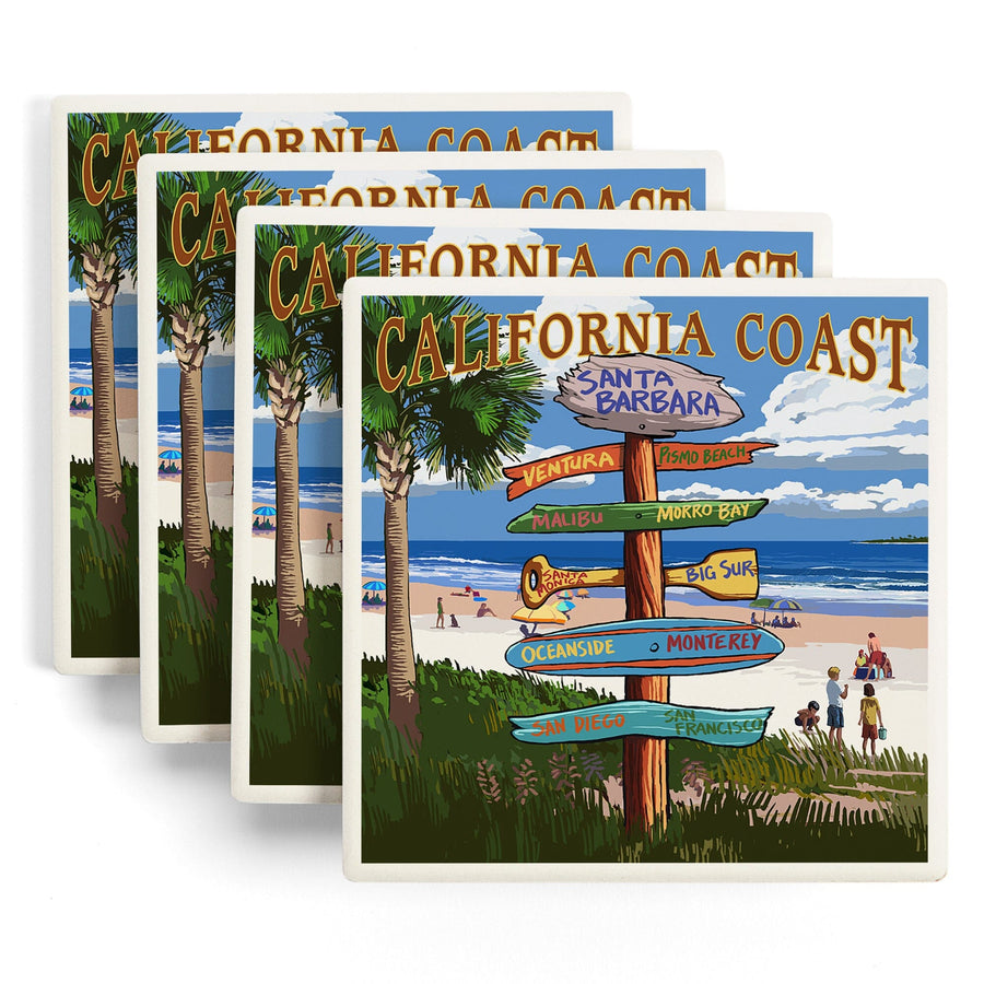 Santa Barbara, California, Destinations Sign, Lantern Press Artwork, Coaster Set Coasters Lantern Press 