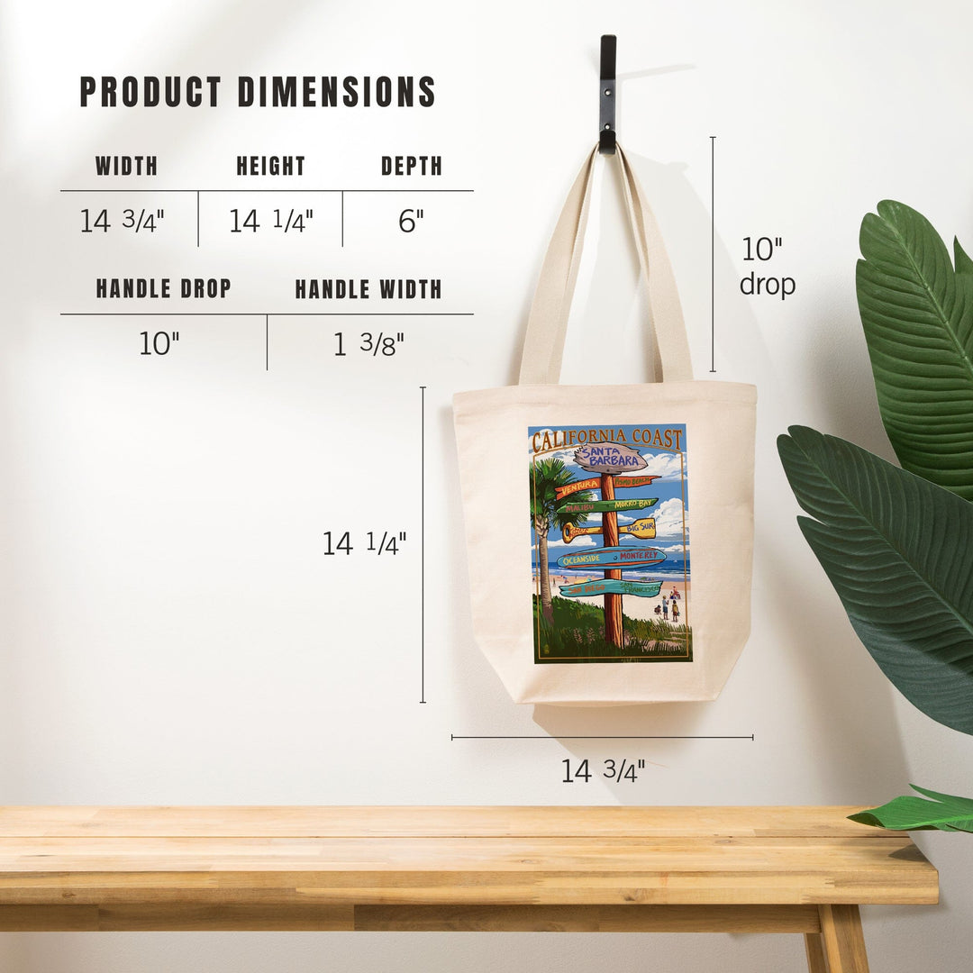 Santa Barbara, California, Destinations Sign, Tote Bag Totes Lantern Press 