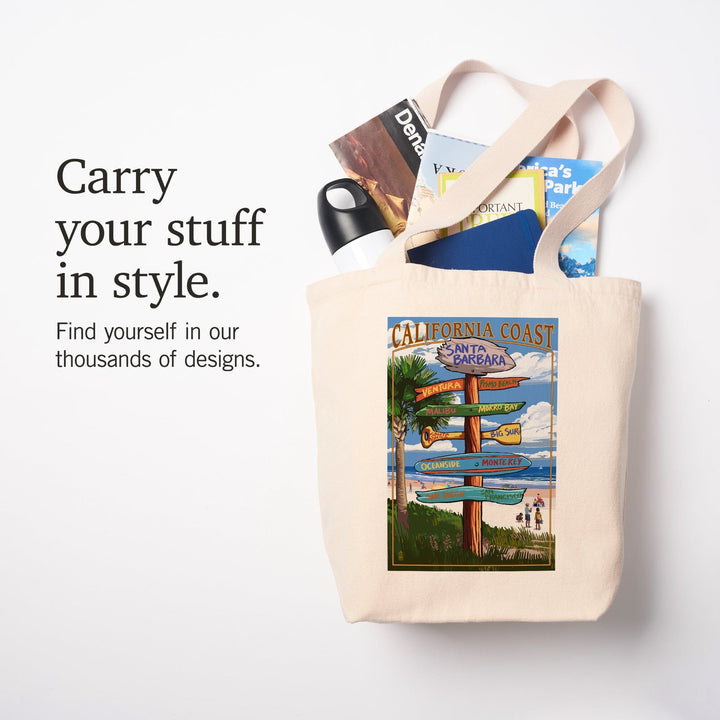 Santa Barbara, California, Destinations Sign, Tote Bag Totes Lantern Press 
